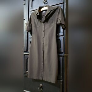 Ann Taylor Dark Brown Button-Front Collared Midi Dress